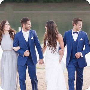 Handsome Two Buttons Blue Groom Tuxedos Notch Lapel Men Suits 3 pieces Wedding/Prom/Dinner Blazer (Jacket+Pants+Vest+Tie) W623