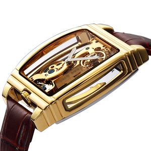 Transparent Automatic Mechanical Watch Men Steampunk Skeleton Luxury Gear Self Winding Leather Men's Clock Watches montre homme CJ191213