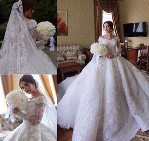 2019 Princess Luxury Full Lace Bröllopsklänning Afrikansk Saudiarabisk Dubai Långärmad Kyrka Formell Bride Bridal Gown Plus Size Custom Made