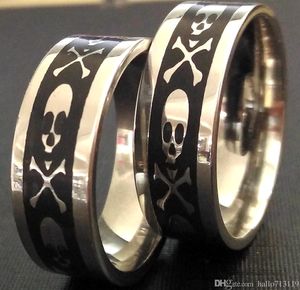 36pcs Black Oil Filled Skull Biker Punk Silver Ring Rocker Stainless Steel Skeleton Gothic Rings Men Husband Gift Jewelry