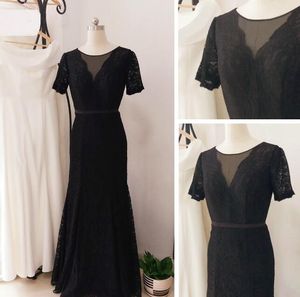 Siyah Kılıf Anne Gelin Jewel Kısa Kollu Dantel Kat-uzunluk anneler Elbiseler Örgün Akşam Parti Custom Made