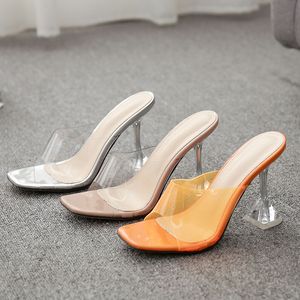 Hot Sale-size 42 New PVC Jelly Slippers Open Toe High Heels Women Shoes Clear Spike Heels Woman Slippers Summer Sandals Outdoor Slides