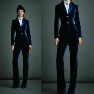 Velvet Mother of the Bride Suits Slim Fit Two Blue Button Ladies Formal Party Evening Wear For Wedding(Jacket+Pants)