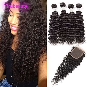 Peruvian 4 Bundles With 4X4 Lace Closure Human Hair 5 Pieces/lot Deep Wave Curly Lace Closures With Bundles 8-28inch