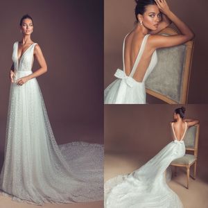 Sasson Beach Elihav Dresses Sexy Deep V Neck Tulle Boho Country Wedding Dress Bridal Gown Robe De Marie
