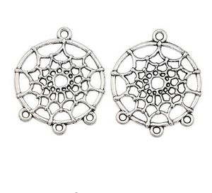 100 sztuk Antique Silver Plated DreamCatcher Charms Złącze Do Biżuterii Dokonywanie Bransoletka Naszyjnik Ustalenia DIY Handmade 34x28mm