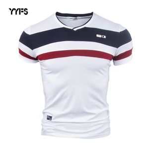 YYFS Men Kortärmad T-shirts för Man 2018 Ny sommar 100% ren bomull Vintage Patchwork Tees V Neck Cotton Tshirt Homme M-4XL CY200515