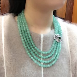 Vendita calda naturale dongle perle di giada verde multistrato micro intarsio zircone chiusura collana gioielli di moda