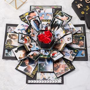 Svart Hexagon Överraskning Explosion Presentlåda för DIY Scrapbook Foto Födelsedagsjubileum Alla hjärtans gåva Magic Box