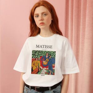 Matisse Yaz Büyük Boy Gevşek Rahat Kadın Kısa Kollu Karikatür Sanat Baskı Kadın Moda Harajuku Yeni Mektup T-shirt Tops