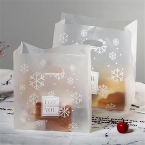 50Pcs/Lot Christmas Gift Bags Plastic Boutique Pouches Shopping Gift Package Bag Supplies Handle Snowflake Present New