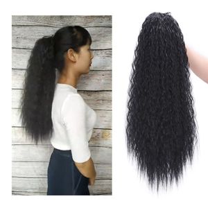 160g Clip in Ponytail Extension Real hair Wrap Around for Women Long Wavy Curly Hair Fluffy Pony Tail 24 Inch - Black Brown