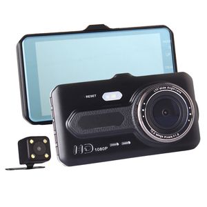 4 tums bil DVR 2CH Bil Dashcam Full HD-videokamera fram 170 ° bak 120 ° Nattvision G-sensor Rörelse Detektion Parkeringskärm