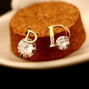 New Fashion Zircon Ladies Asymmetric Stud Gold Plated Brand Earrings Jewelry High Quality Temperament Female 2024