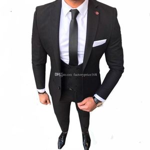 Fashionable Classic Slim Groomsmen Black Groom Tuxedos Men Suits Wedding/Prom/Dinner Man Blazer (Jacket+Pants+Tie+Vest) AA277