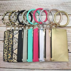 Personlig PU Läder Telefon Plånbok Armband Bangle Nyckel Kedja Leopard O Ring Clutch Wrist Sunflower Purse Bag Christmas Gifts Keychain