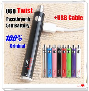 Ecig ugo twist vaporizzatore 510 Batteria Ego Batterie EVOD Penna Vape Passthrough USB a tensione variabile 3.2-4.8V