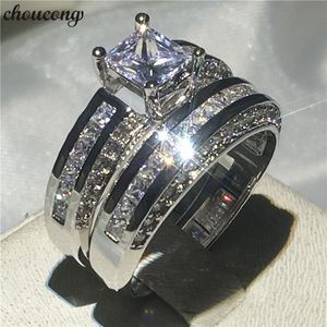 choucong mousserande engagemang bröllop band ring set prinsessa cut diamant 10kt vitguld fyllda ringar för kvinnor män smycken