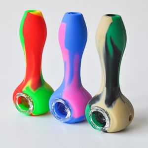 New Design 4.5inch Silicone Smoking Pipe Tobacco Hand Pipe Unbreakable Smoking pipe with thick glass bowl