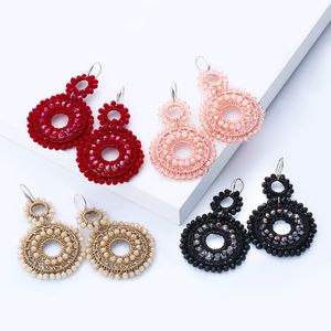 Fashion-Handmade Weaving Jewelry Earrings Red Drop Boho Earring With Crystal Beads Ethnic Oorbellen Woman Big Earrings ersm93 S914