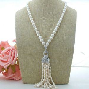 Incantevole collana di perle d'acqua dolce bianche micro intarsio zircone accessori testa di drago collana pendente con nappa lunga 58 cm