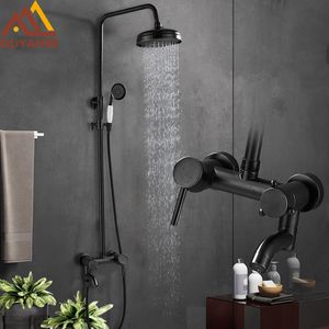 Bronze Black Shower Faucet Bathtub Shower System Rainfall Shower 3-way Hot Cold Single Handle Mixer Tap Swivel Tub Spout