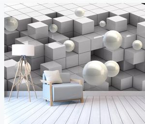 Tredimensionell fyrkantig boll 3d bakgrundsvägg 3d väggmålningar tapeter för vardagsrum