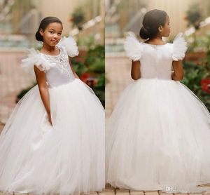 White Vintage Flower Girls' Dresses Jewel Tulle Baby Infant Toddler Baptism Clothes with Tutu Ball Gowns Birthday Party Dress Custom Made