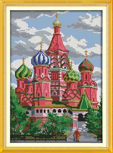 Castelo vermelho Cênica Rússia estilo home decor pintura, Handmade Cross Stitch Bordado conjuntos de costura contados impressão sobre tela DMC 14CT / 11CT