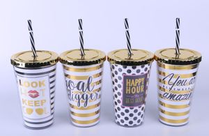 The latest 16OZ Drinkware round lid spring tube double-layer plastic straw cup ice cream solid color, support customization