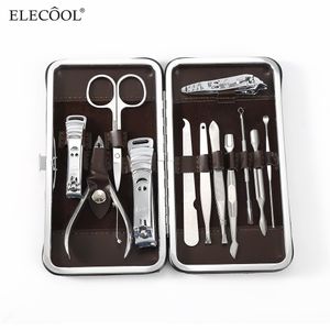 12pcs Manicure Set and kit Pedicure Scissor Tweezer Knife Ear pick Utility Nail Clipper Kit Stainless steel Nail Care Tool Sets