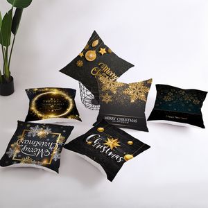 Decoração de Natal Black Gold fronha de algodão Linho abóbora Trick or Treat Carta Throw Pillow Covers Capa de Almofada do floco de neve impressão