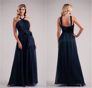 Novo Jasmine Dama de Honra Vestidos Chiffon Halter Ruffles Comprimento do tornozelo Plus Tamanho Doméstica de Vestidos de Honra Wedding Convidados Robes