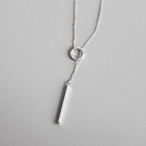 Kadınlar Düğün Takı Hediyeler Uzun Zincir kolye% 100 925 Gümüş Çember Şerit Bar kolye Salkım Ayarlanabilir Zinciri Salkım