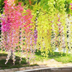 Artificial Wisteria Fake Hanging Vine Silk Foliage Flower Leaf Garland Plant Home Garden Wedding Decoration 110cm