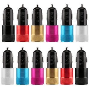 Dual USB Ports Car Charger Alloy Power Adapter Chargers för iPhone 15 14 11 12 13 Samsung LG Android Phone PC Mp3