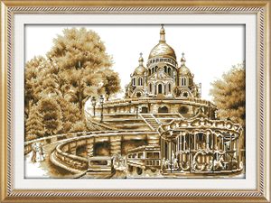 ヨーロッパの城秋の建物の装飾絵画、手作りクロスステッチ刺繍針仕事セットCanvas DMC 14ct / 11ct
