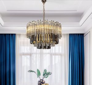 Chambre Mixte achat en gros de LED Lustre moderne Couleur mixte pendentif en cristal Lampe de luxe Salon Salle à manger Eclairage Duplex Villa Luster Lustres MYY