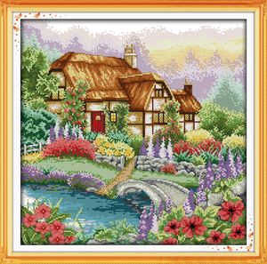 Beautiful Cabin fragrance flowers decor painting ,Handmade Cross Stitch Embroidery Needlework sets counted print on canvas DMC 14CT /11CT
