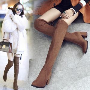 Udo wysokie obcasy buty kobiety nad buty na kolana komfort jesień zima zamszowe buty moda buty kobieta czarny brązowy but