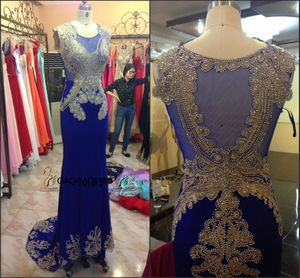 2020 Royal Blue Sparkly Luksusowe Dżetów Mermaid Dresses Party Evening Wear Zuhair Murad Custom Make Prom Party Formalne Suknie 1101
