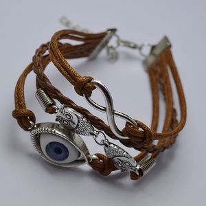 Partihandel-P Infinity Bracelets Owls Evil Eye Sideways Charm Infinity Wristband Girls Christmas Gift kan hämta färg