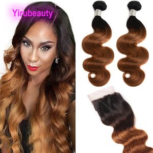 Indian Virgin Hair 2 Bundles With 4X4 Lace Closure With Baby Hair Extensions 3PCS 1B 30 Ombre Human Hair Extensions Body Wave