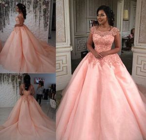Cheap Pink Quinceanera Dress Square Neckline Formal Princess Sweet 16 Ages Girls Prom Party Pageant Gown Plus Size Custom Made
