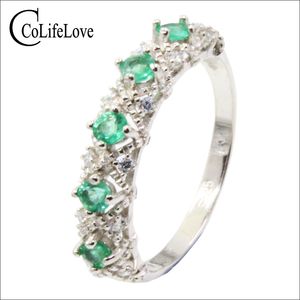 Barock Style Silver Emerald Ring för Party 5 st 2,5 mm Vs Grade Emerald Silver Ring Pure 925 Silver Emerald Bröllop Smycken
