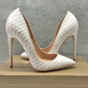 ブリンブルリング女性の靴ハイヒールスティレットスホワイトPythonヘビポイントトゥーセクシーなハイヒールのパンプスパーティーシューズウェディングポンプ12cm 10cm 8cm