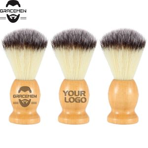 MOQ 100 pcs OEM Customize LOGO Men Beard Shaving Brush Wood Handle & Nylon Bristle Facial Grooming Brushes Moustache Tools