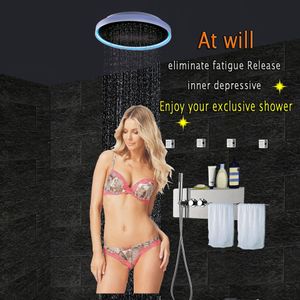 Bathroom Concealed Thermostatic Shower Set Multifunctional Panel Faucet LED Ceiling Shower Head D300 Rain Mist Massage jets KR5285