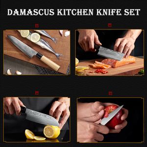 Кухня нож шеф-Damascus Steel Кливер Профессиональный японский Sharp нарезка лосося Суши Кухня Овощной Полезность Мелкая нож Приготовление к