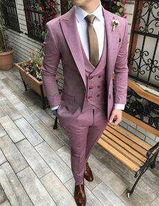 Nowy projekt One Button Groom Tuxedos Peak Lapel Groomsmen Mens Garnitury Wedding / Prom / Dinner Blazer (Kurtka + Spodnie + Kamizelka + Krawat) K232